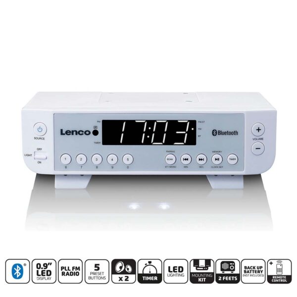 Lenco FM-keukenradio met Bluetooth® LED-verlichting en timer Wit - KCR-100WH