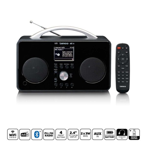 Lenco Internet DAB+/FM-radio met Bluetooth-afstandsbediening en oplaadbare batterij - PIR-645BK