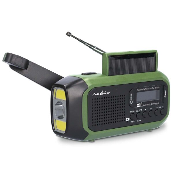 Nedis Noodradio | Draagbaar Model | DAB+ / FM | Batterij Gevoed / Handslinger / Solar Powered / USB Gevoed | Wekker | Groen / Zwart - RDDBCR2000GN
