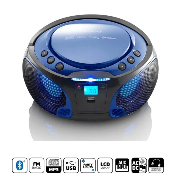 Lenco SCD-550BU draagbare FM-radio CD/MP3/USB/Bluetooth®-speler met LED-verlichting Blauw - SCD-550BU