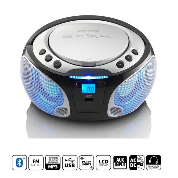Lenco SCD-550SI Draagbare FM-radio CD/MP3/USB/Bluetooth-speler® met LED-verlichting Zilver - SCD-550SI